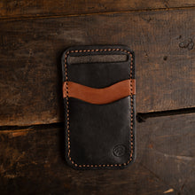 Load image into Gallery viewer, black and buck brown minimalist wallet 
