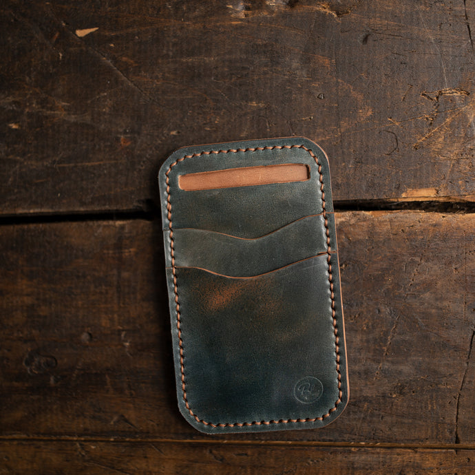 marbled blue shell cordovan leather minimalist wallet