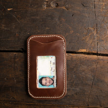 Load image into Gallery viewer, marbled brown shell cordovan leather minimalist wallet with id slot with id in slot
